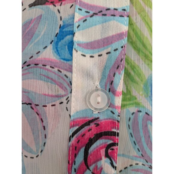 Vintage Tung Tai Button-Up Sheer Shirt Women Size 46 Abstract Floral Boho Retro - Picture 3 of 9